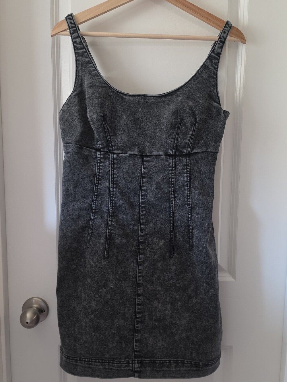 No Boundaries Acid Wash Denim Bodycon Mini Dress Womens M 8-10 Corset